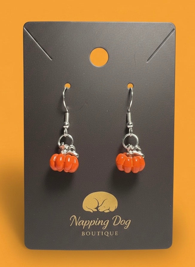 Orange Pumpkin Dangle Earrings