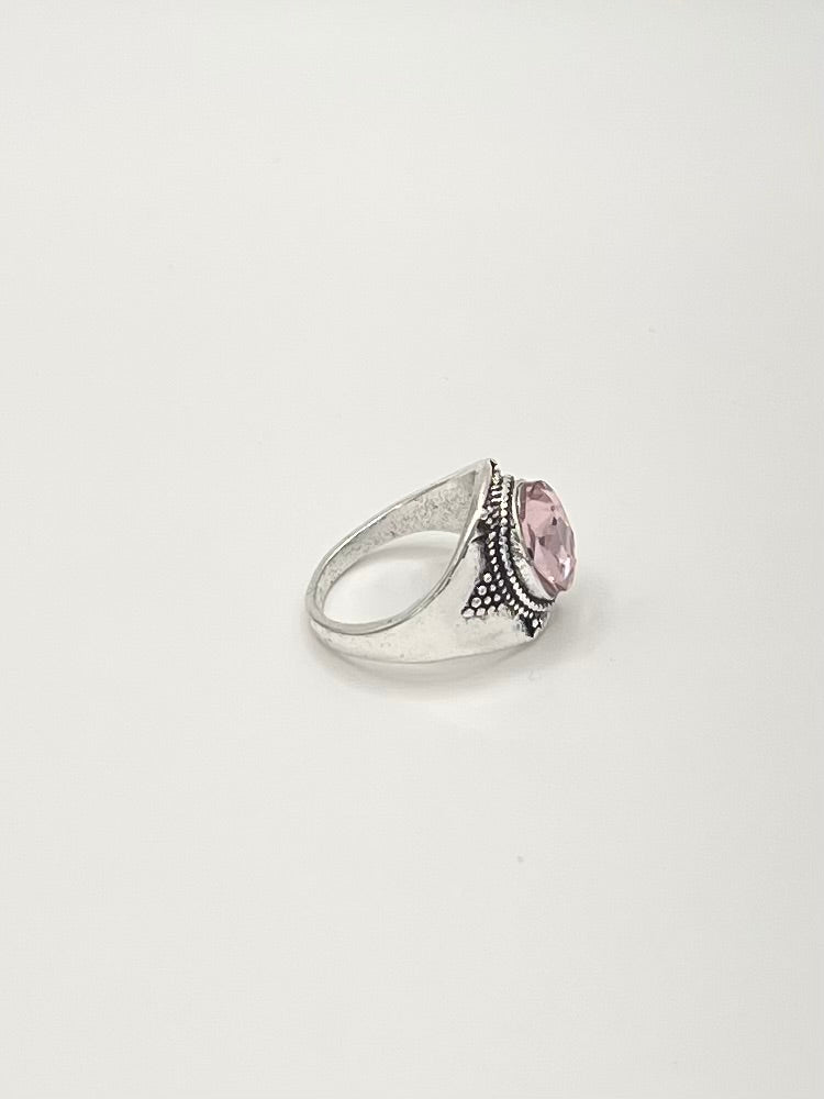 Pink Created-Sapphire Ring - Vintage-Inspired Silver Tone Setting