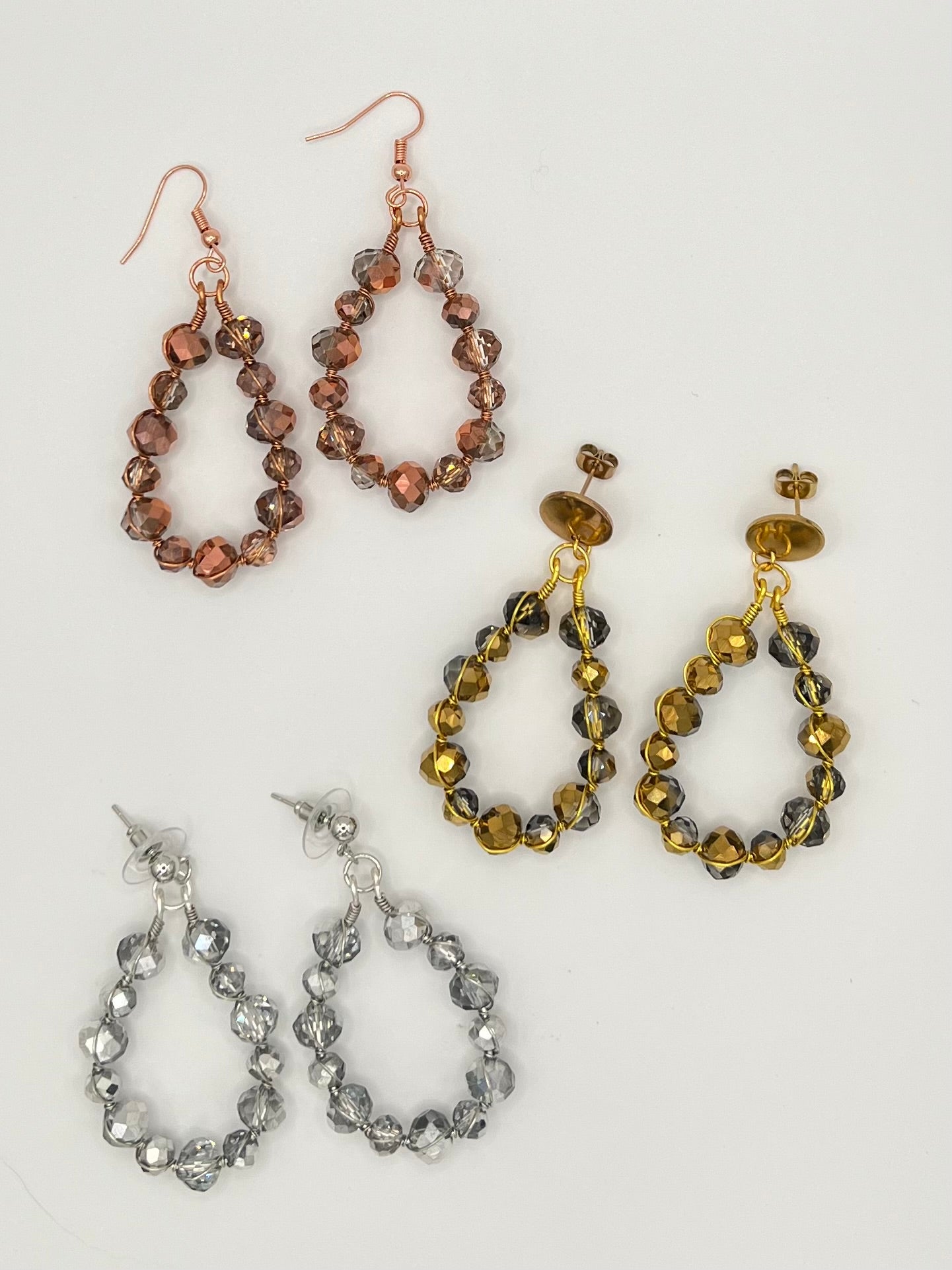 Faceted Crystal Wire Wrapped Dangle Earrings – Choice of Gold, Silver or Copper