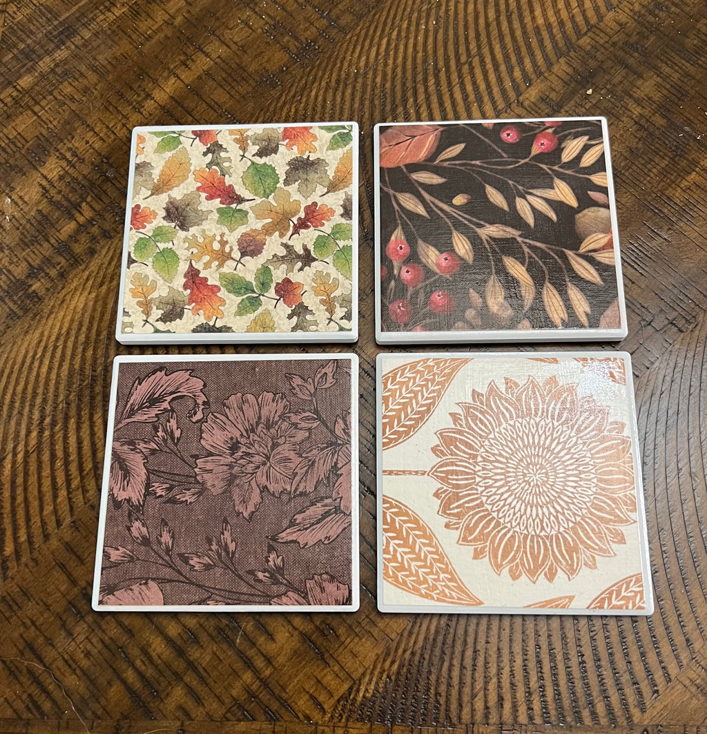 Handcrafted Fall Tile Coaster Set