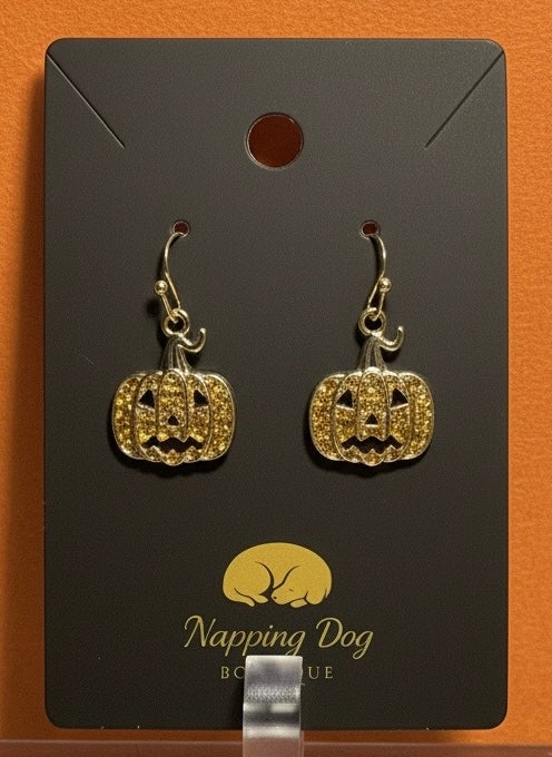 Orange Stone Jack-O’-Lantern Dangle Earrings – Gold-Tone Halloween Earrings
