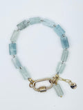 Natural Aquamarine Bracelet – Genuine Gemstone Beaded Bracelet with Gold Clasp