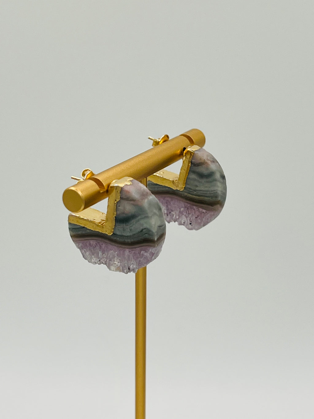 Amethyst Agate Slice Stud Earrings