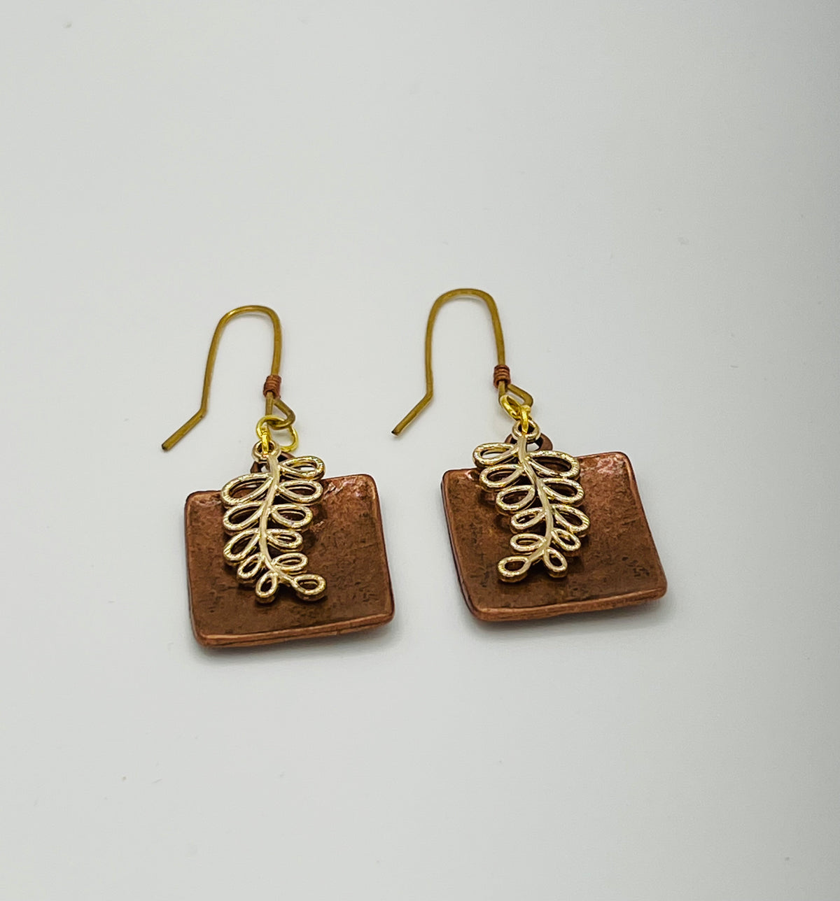 Mixed Metal Copper & Gold Leaf Dangle Earrings