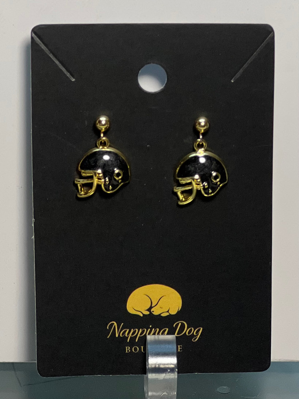 Black Football Helmet Dangle Earrings – Gold-Tone Sports Earrings