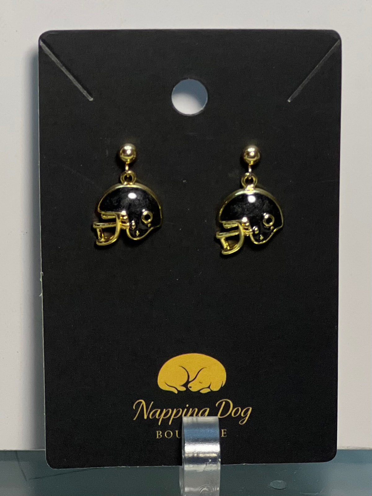 Black Football Helmet Dangle Earrings – Gold-Tone Sports Earrings