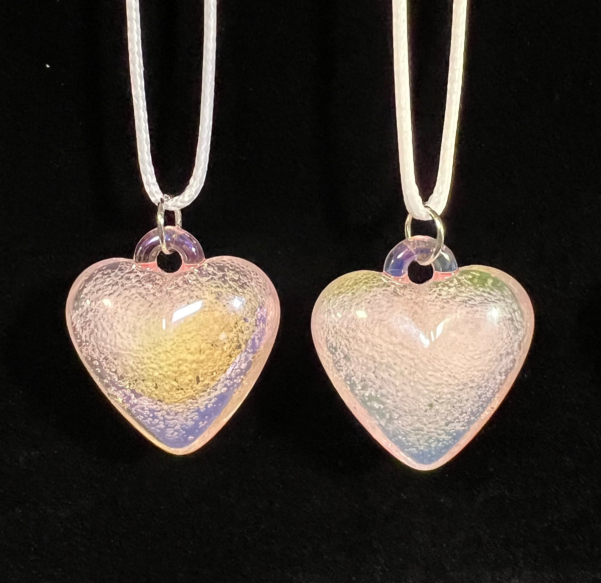 Iridescent Glass Heart Pendant Necklace – 20” Rope Cord – Choice of One