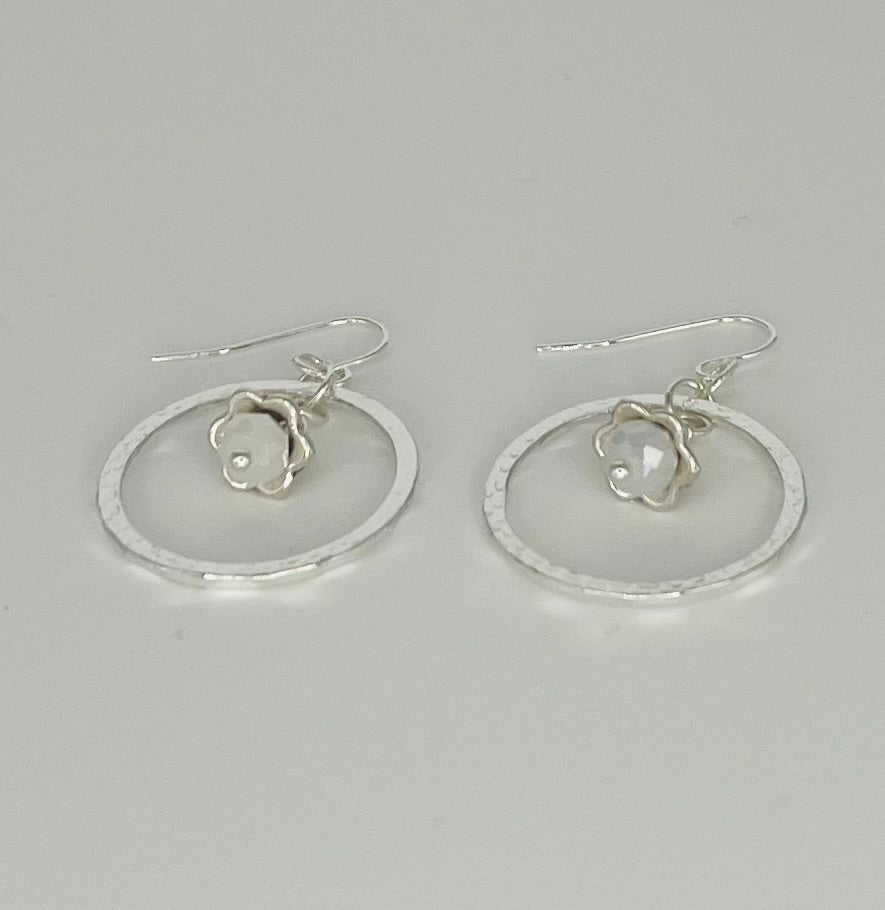 Silver Tone Hoops with Pearl Accents