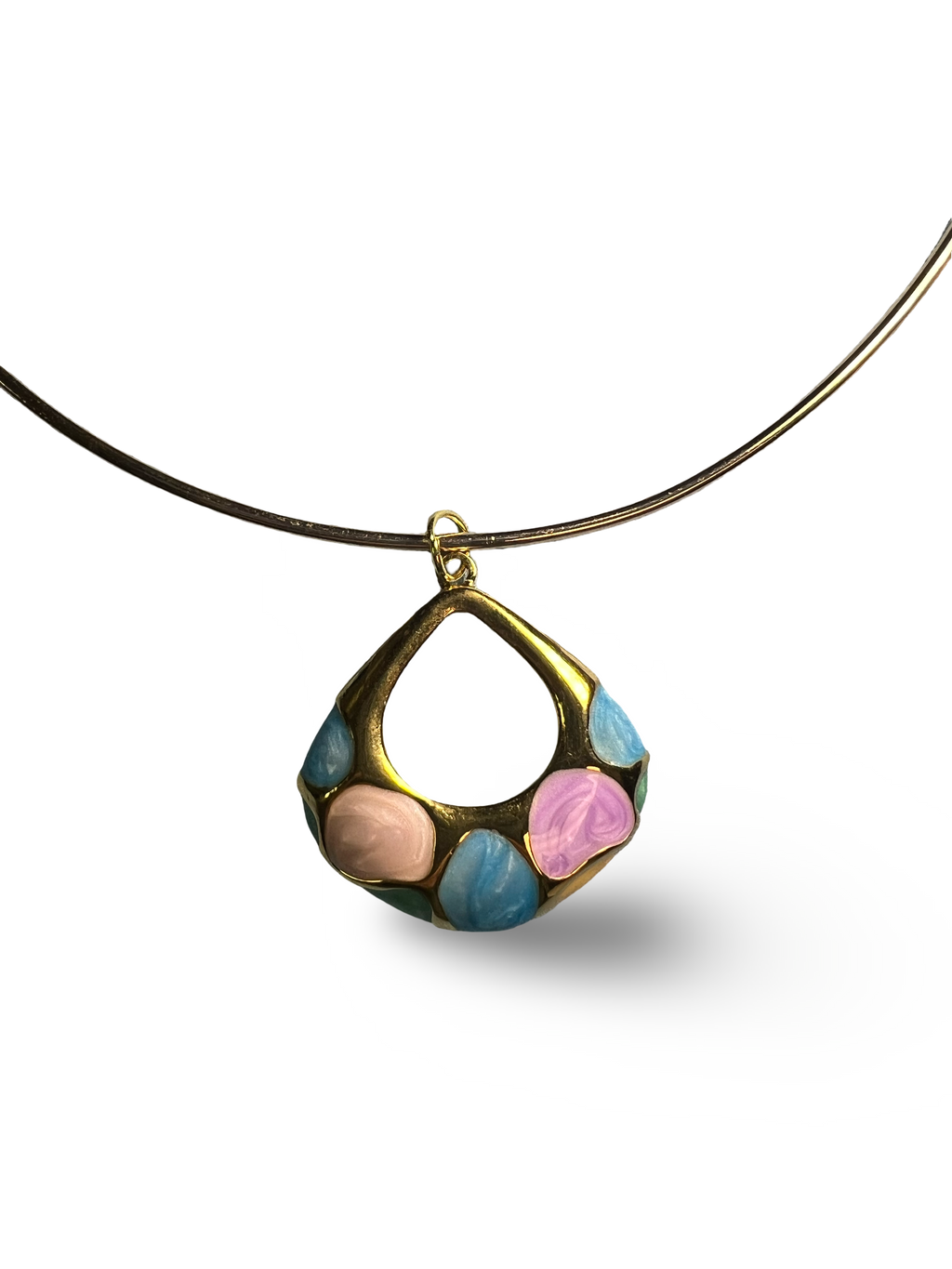 Multicolor Enamel Pendant Choker Necklace – Gold-Tone Statement Necklace