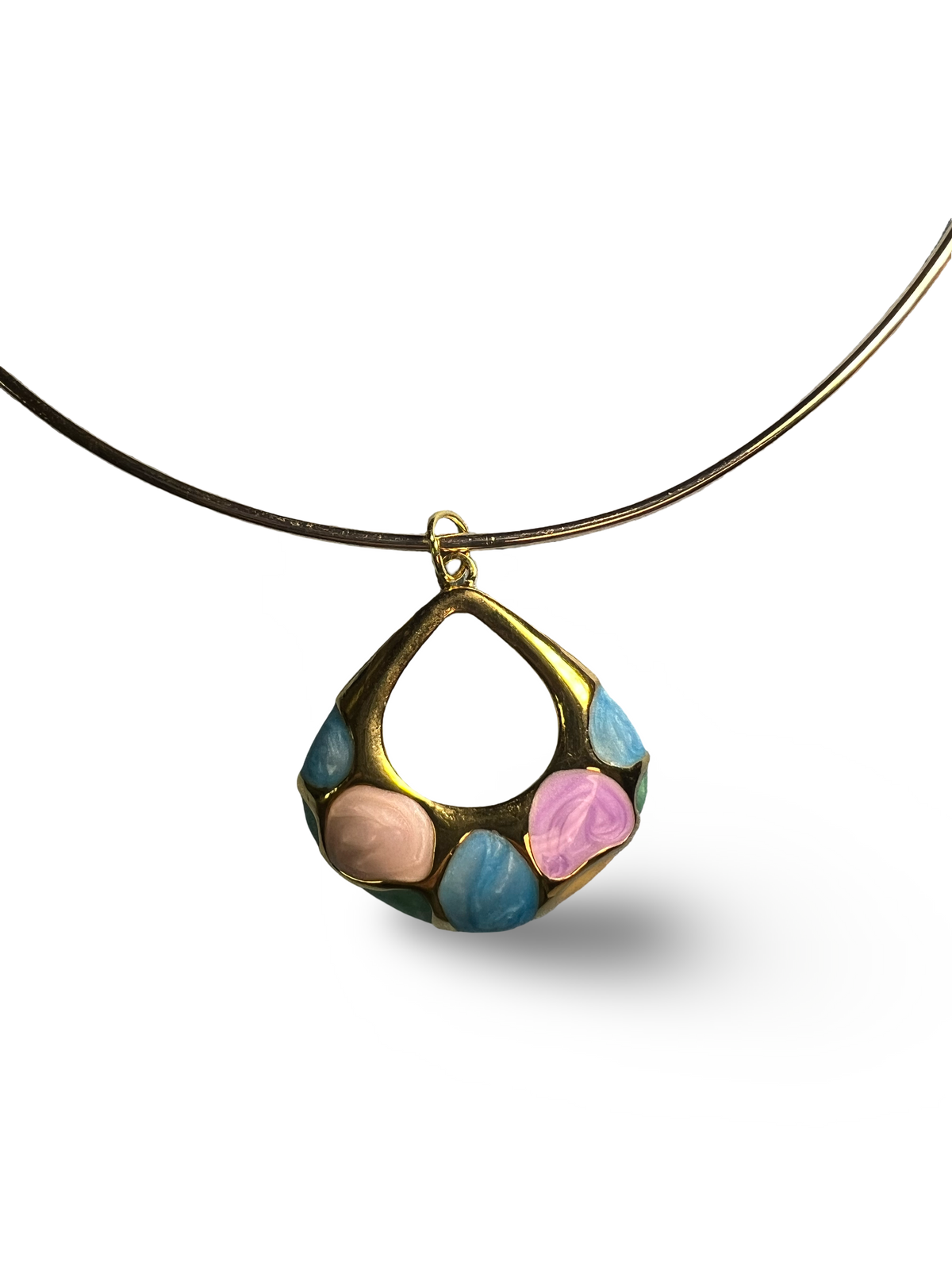 Multicolor Enamel Pendant Choker Necklace – Gold-Tone Statement Necklace