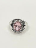 Pink Created-Sapphire Ring - Vintage-Inspired Silver Tone Setting