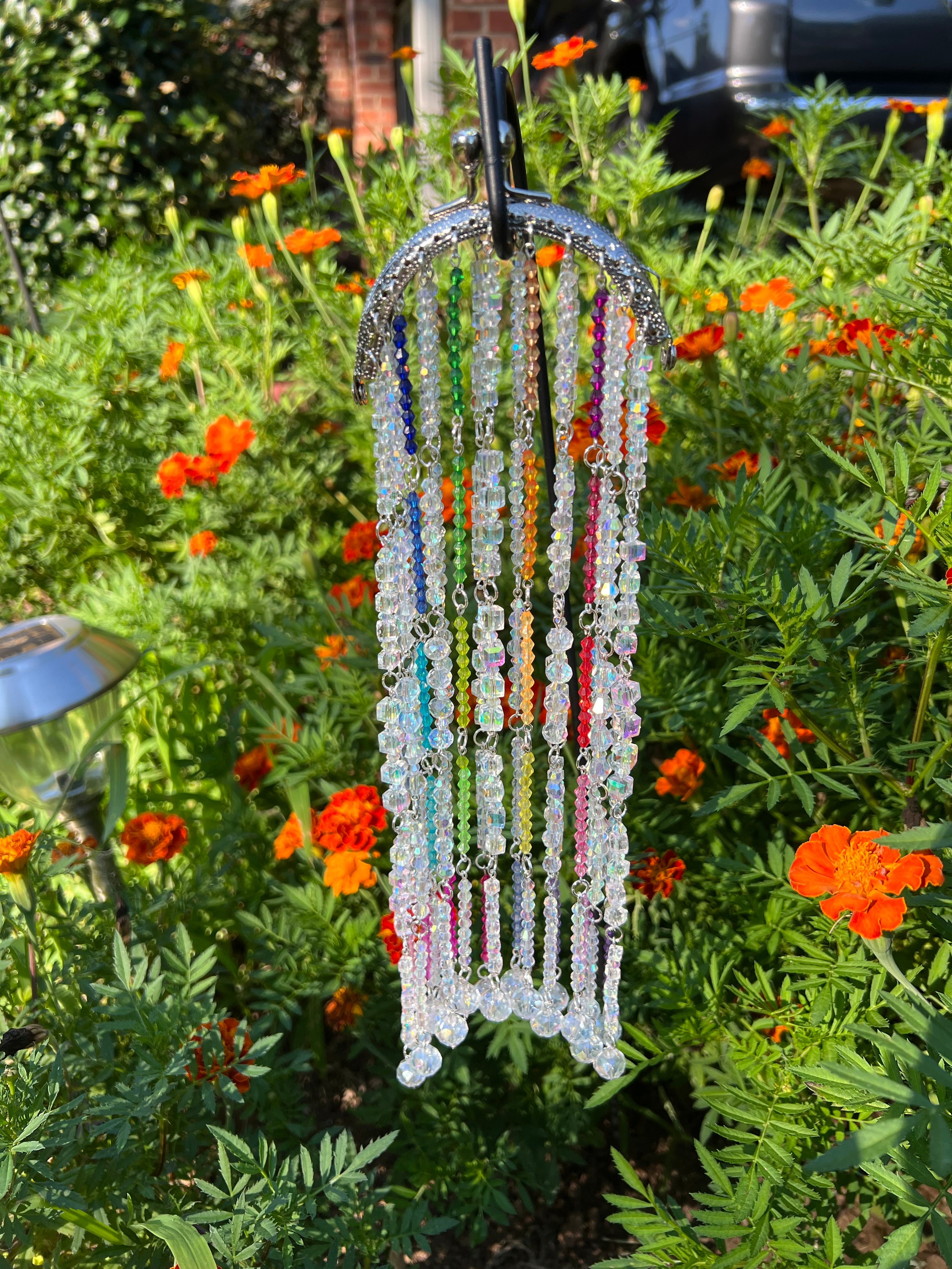 Handcrafted Silver Clear and MultiColor Glass Suncatcher with Rhinestone Kiss Lock