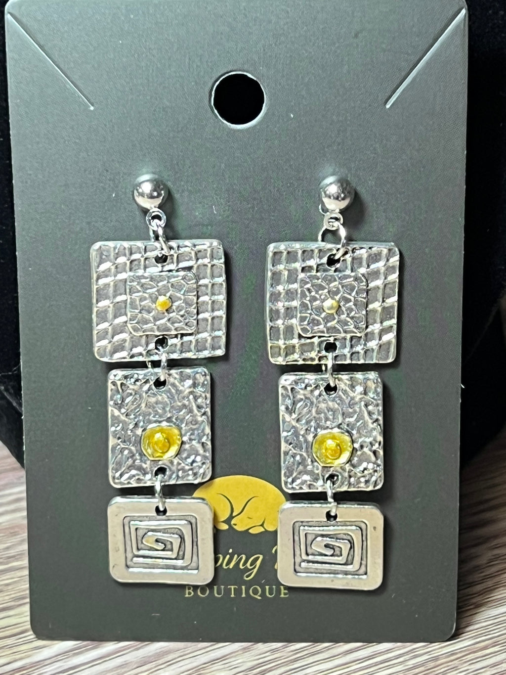 Silver Geometric Dangle Earrings with Gold Accents