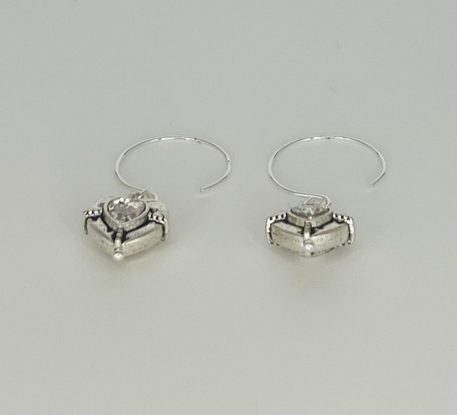 Silver Tone Heart Earrings - Choose from Amethyst or Crystal