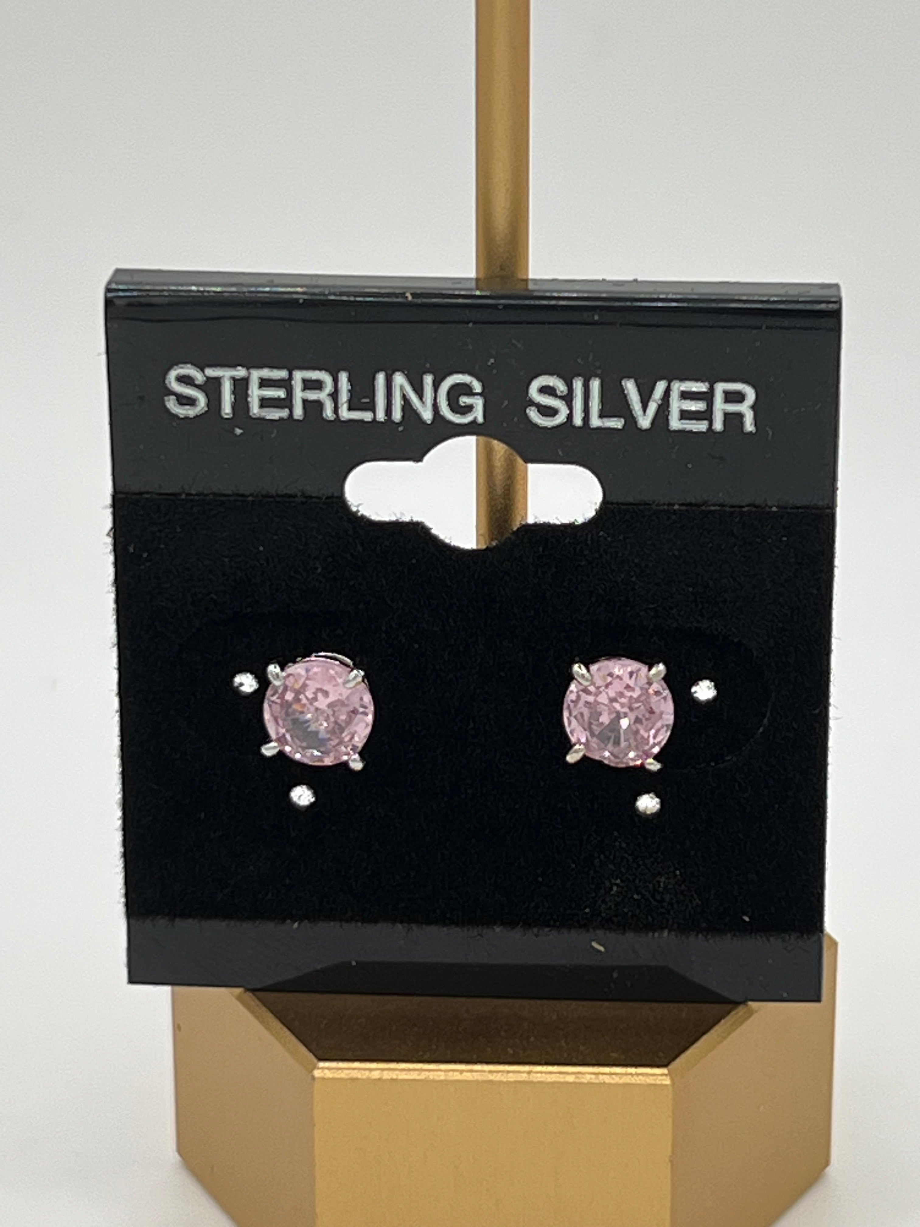 925 Sterling Silver Round-Cut Pink Stud Earrings