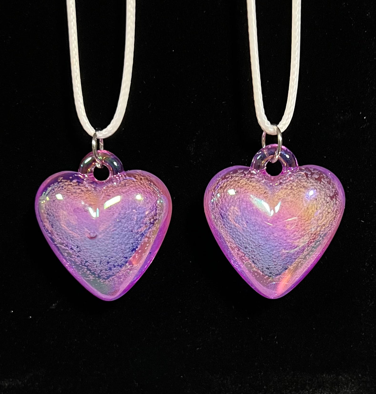 Iridescent Glass Heart Pendant Necklace – 20” Rope Cord – Choice of One