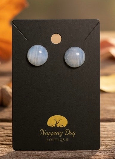 Striped Agate Stud Earrings – Natural Stone Round Posts
