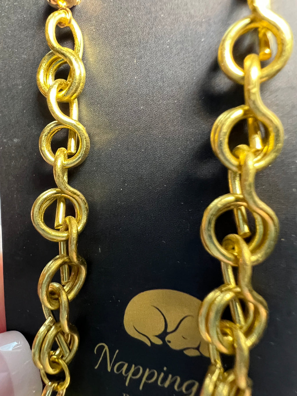 Hand-Wired Gold-Tone Chain Dangle Earrings with Pale Green Stone Drops