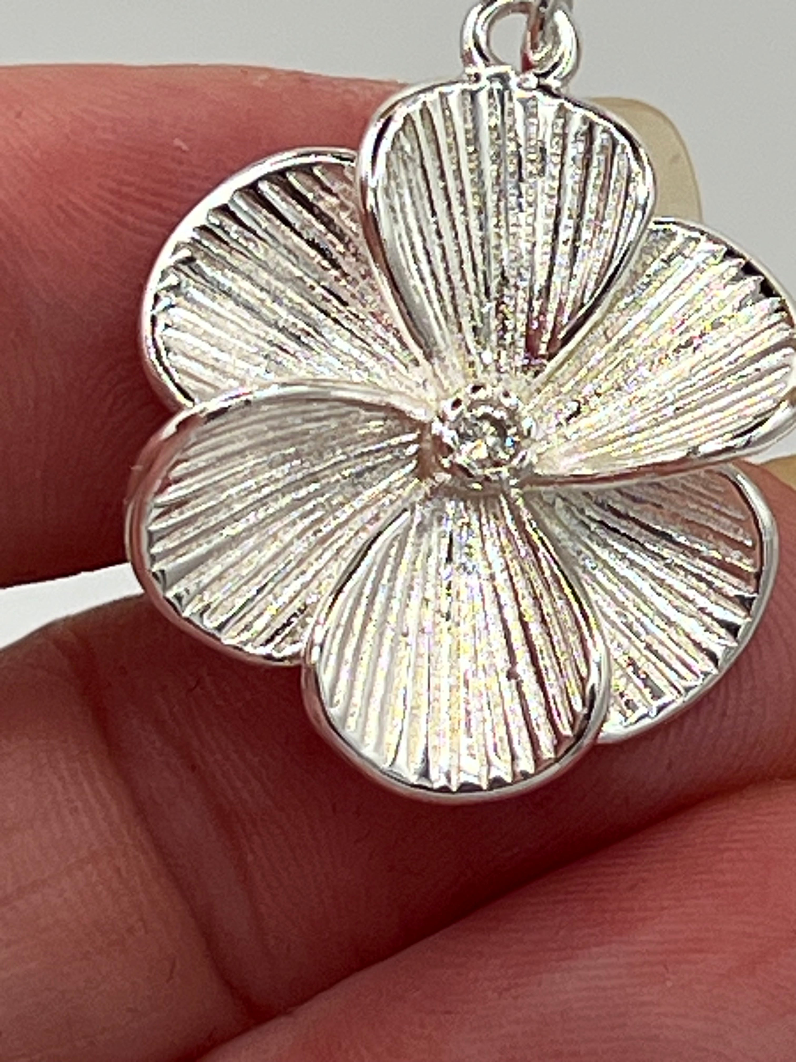 Sterling Silver Flower Drop Earrings – Elegant Floral Statement Earrings