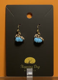Blue Ceramic Pumpkin Dangle Earrings – Gold-Tone Fall Earrings
