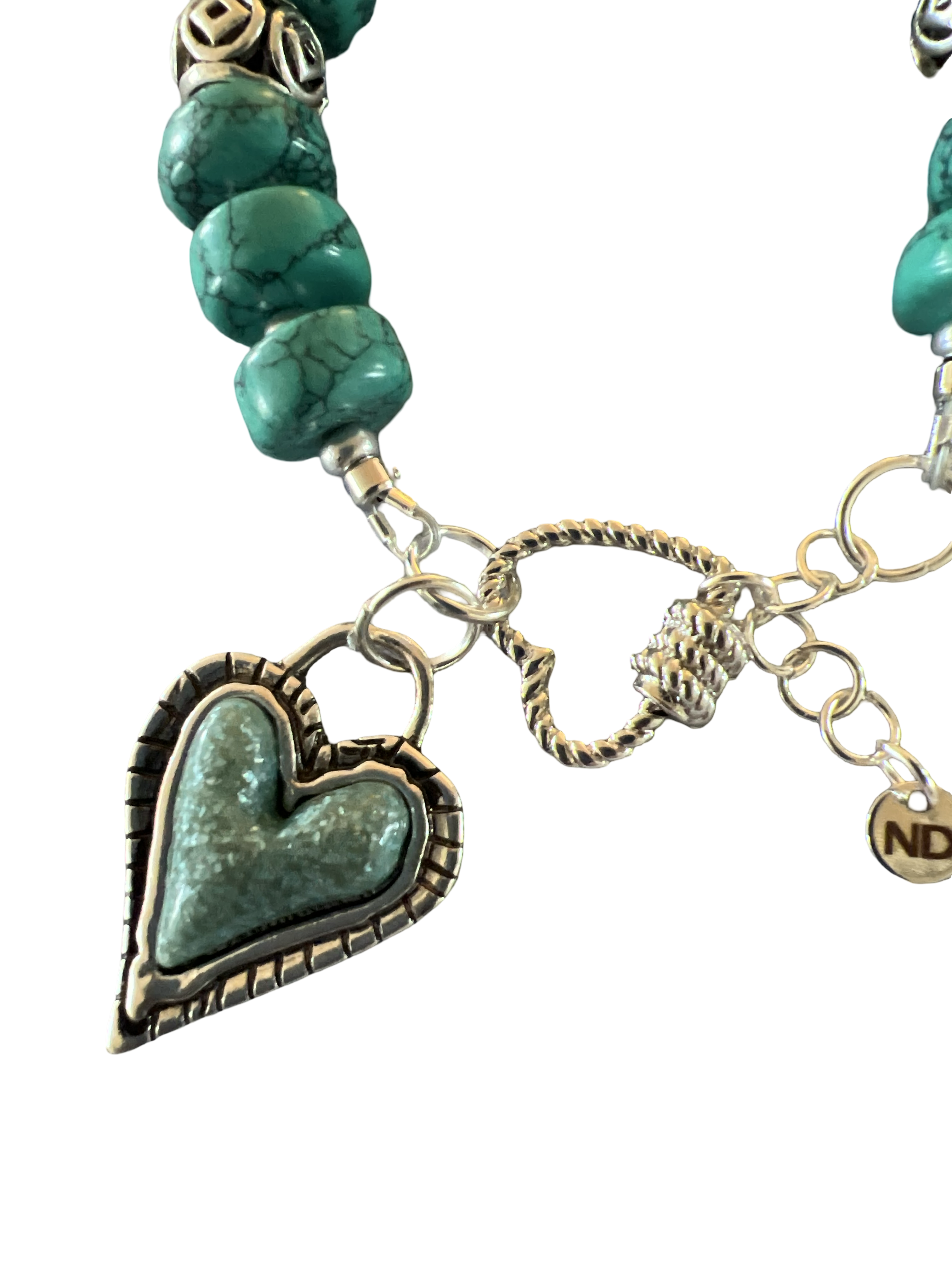 Turquoise Heart Charm Bracelet with Sterling Silver Accent Beads