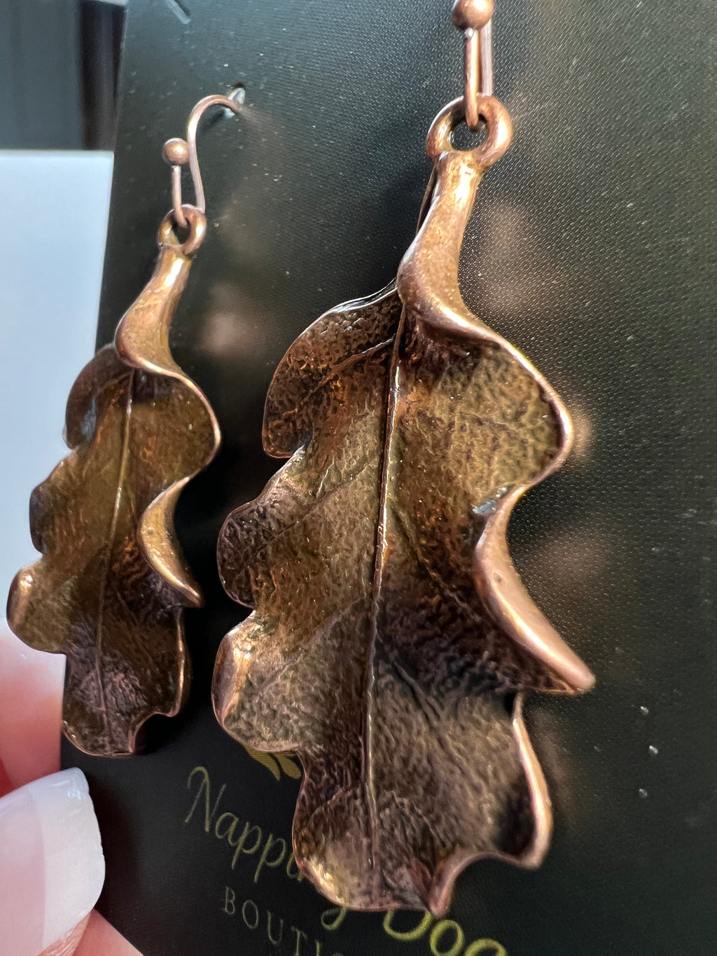 Copper Oak Leaf Dangle Earrings – Autumn Statement Earrings