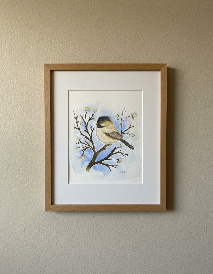 8x10 Chickadee Watercolor – Original Bird Painting