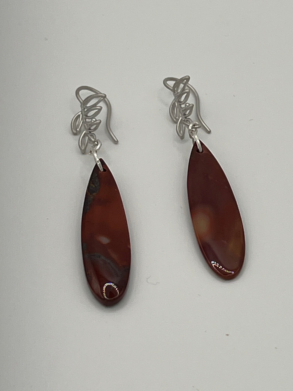 Red Jasper & Brushed Silver Leaf Dangle Earrings
