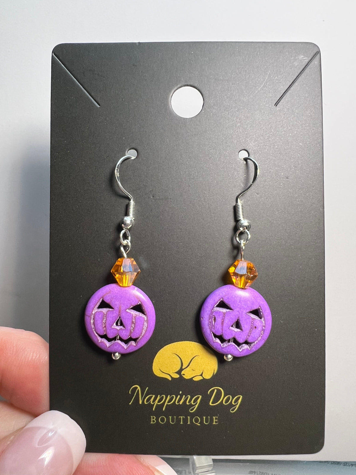 Purple Ceramic Jack-O’-Lantern Dangle Earrings – Halloween Earrings