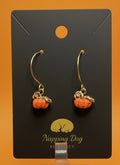 Orange Ceramic Pumpkin Dangle Earrings – Long Gold-Tone Ear Wires