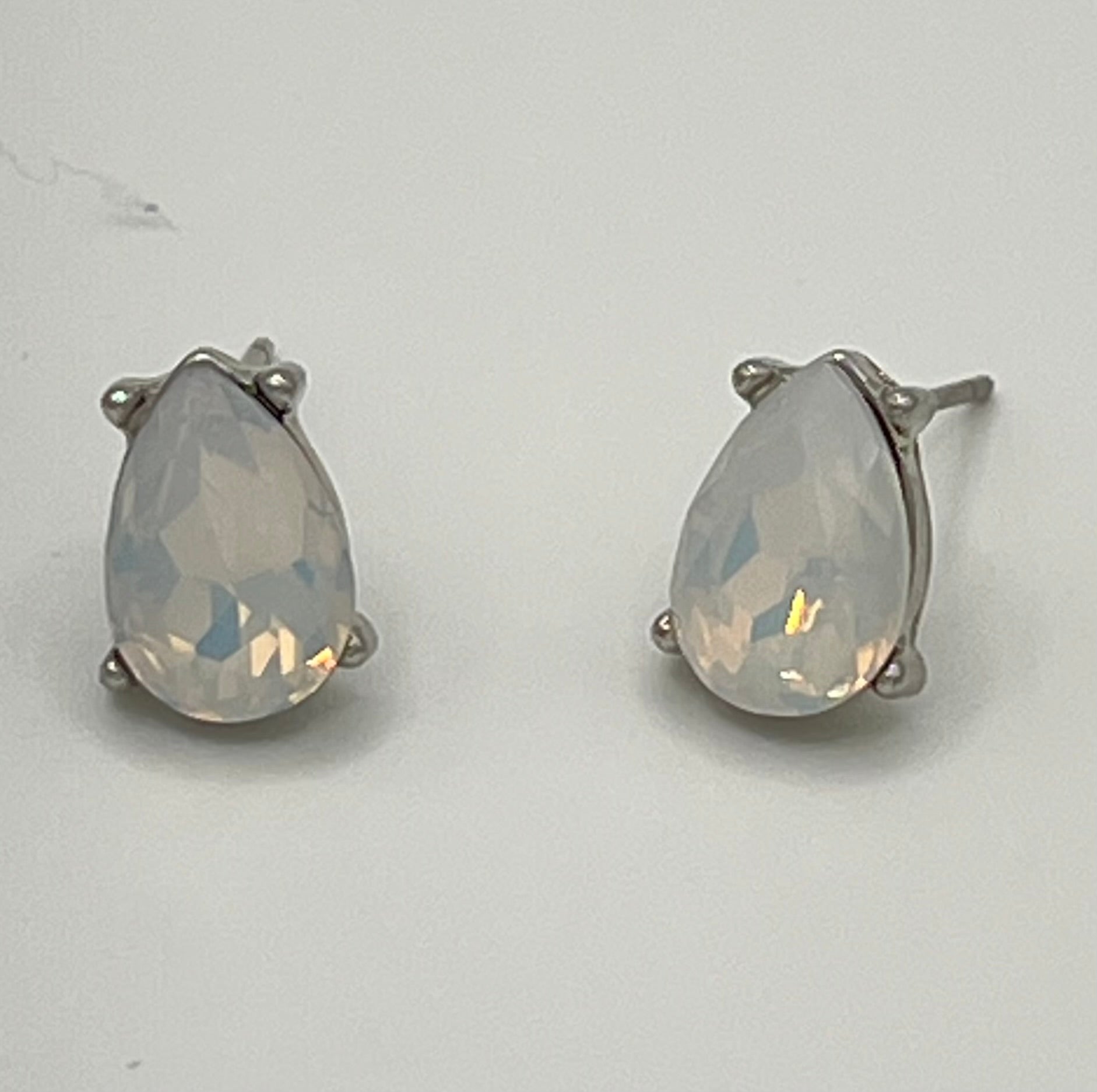 Stainless Steel Teardrop Opalite Post Earrings