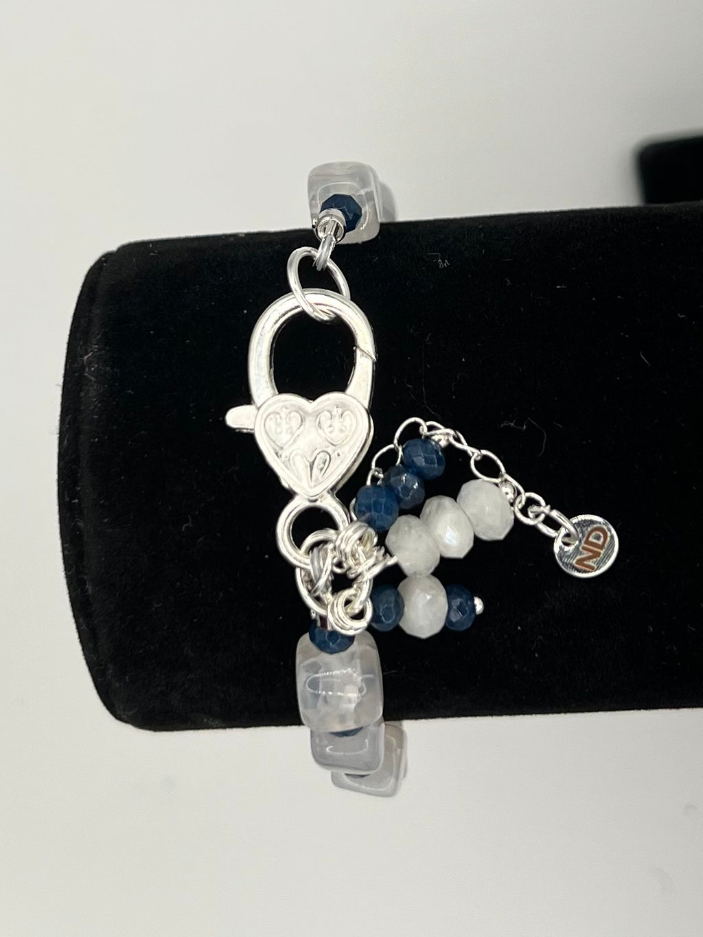Iolite & Moonstone Bracelet – Natural Gemstone with Silver Heart Clasp