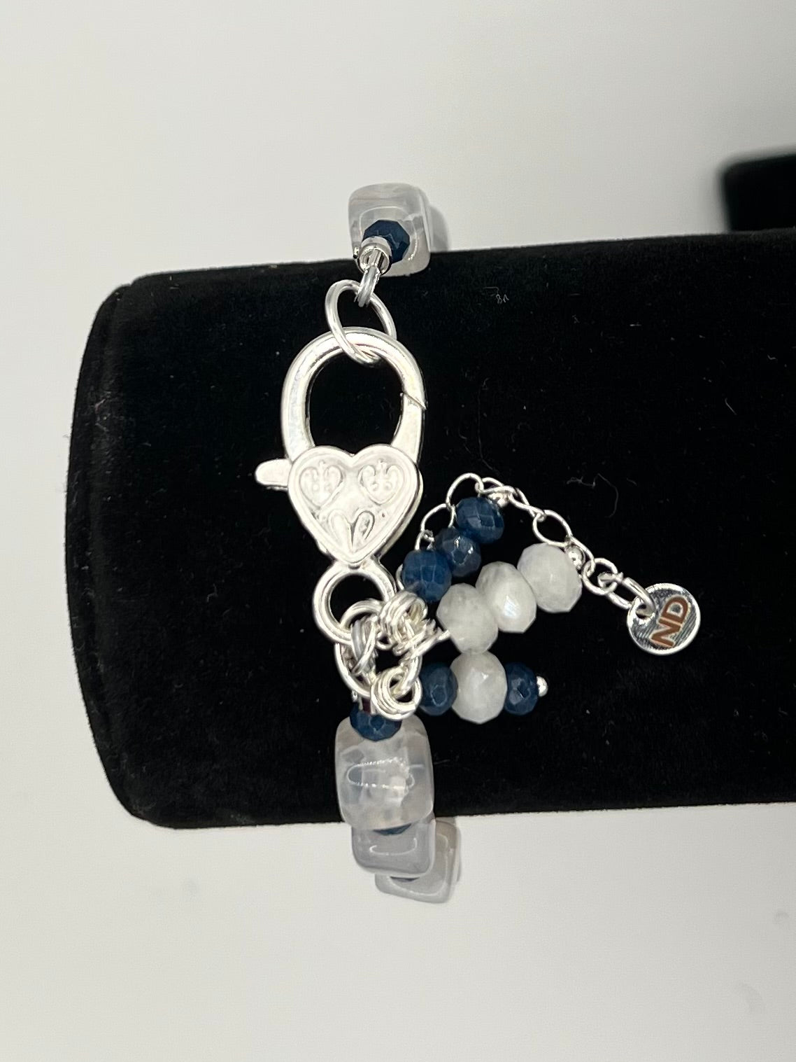 Iolite & Moonstone Bracelet – Natural Gemstone with Silver Heart Clasp