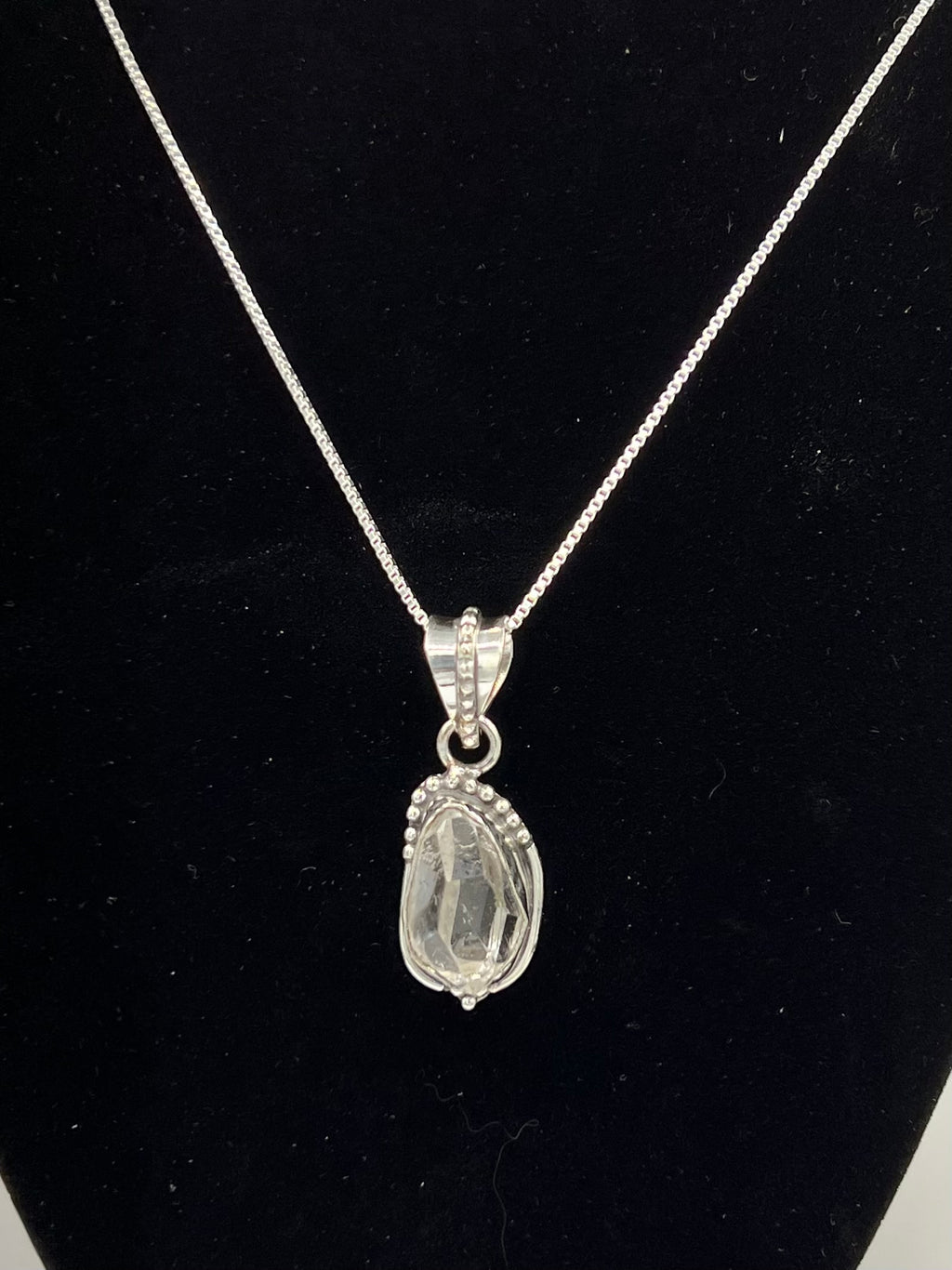 Genuine Herkimer Diamond Pendant Necklace – Sterling Silver Wrapped on 20” Sterling Silver Chain