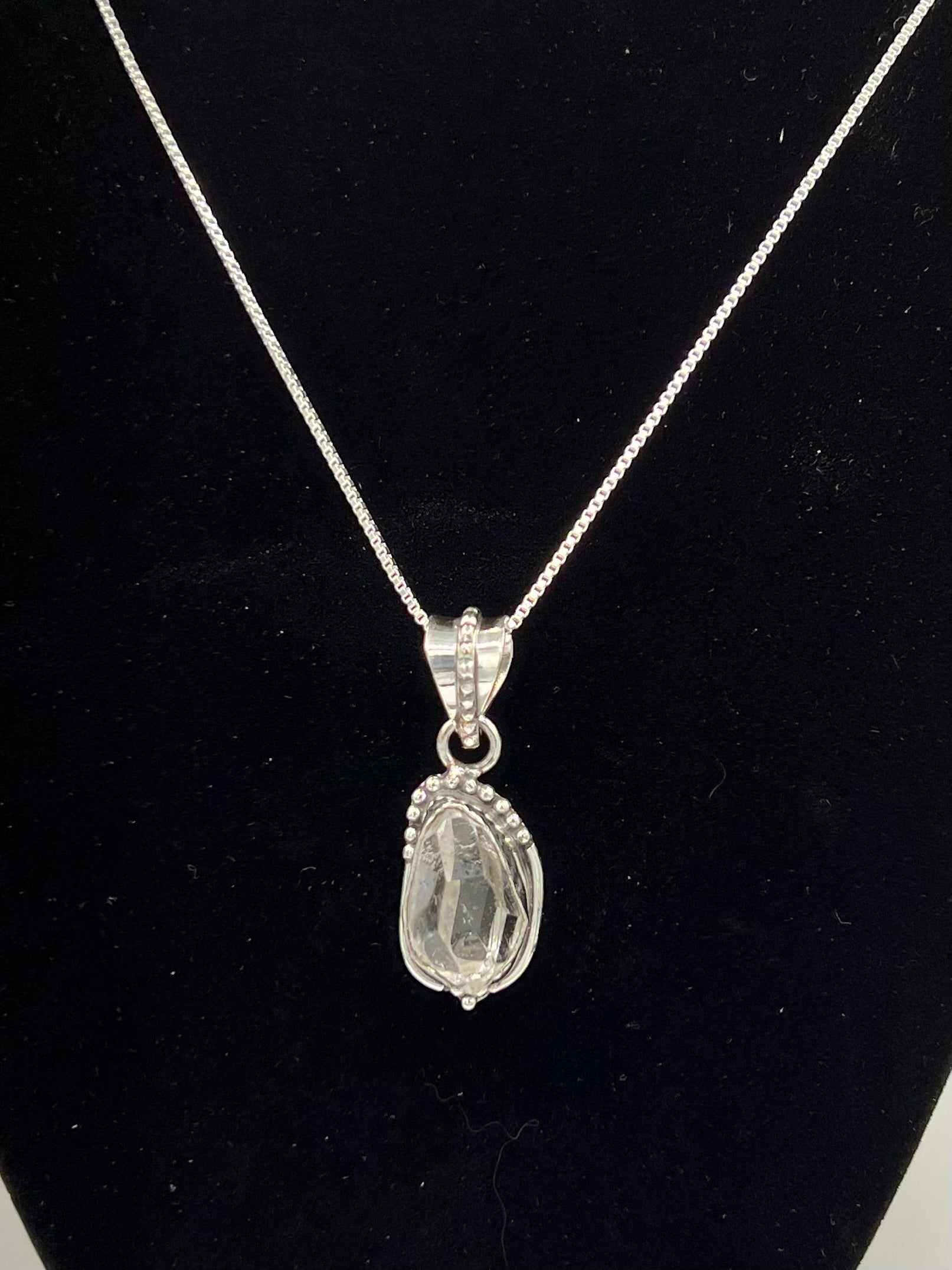 Genuine Herkimer Diamond Pendant Necklace – Sterling Silver Wrapped on 20” Sterling Silver Chain
