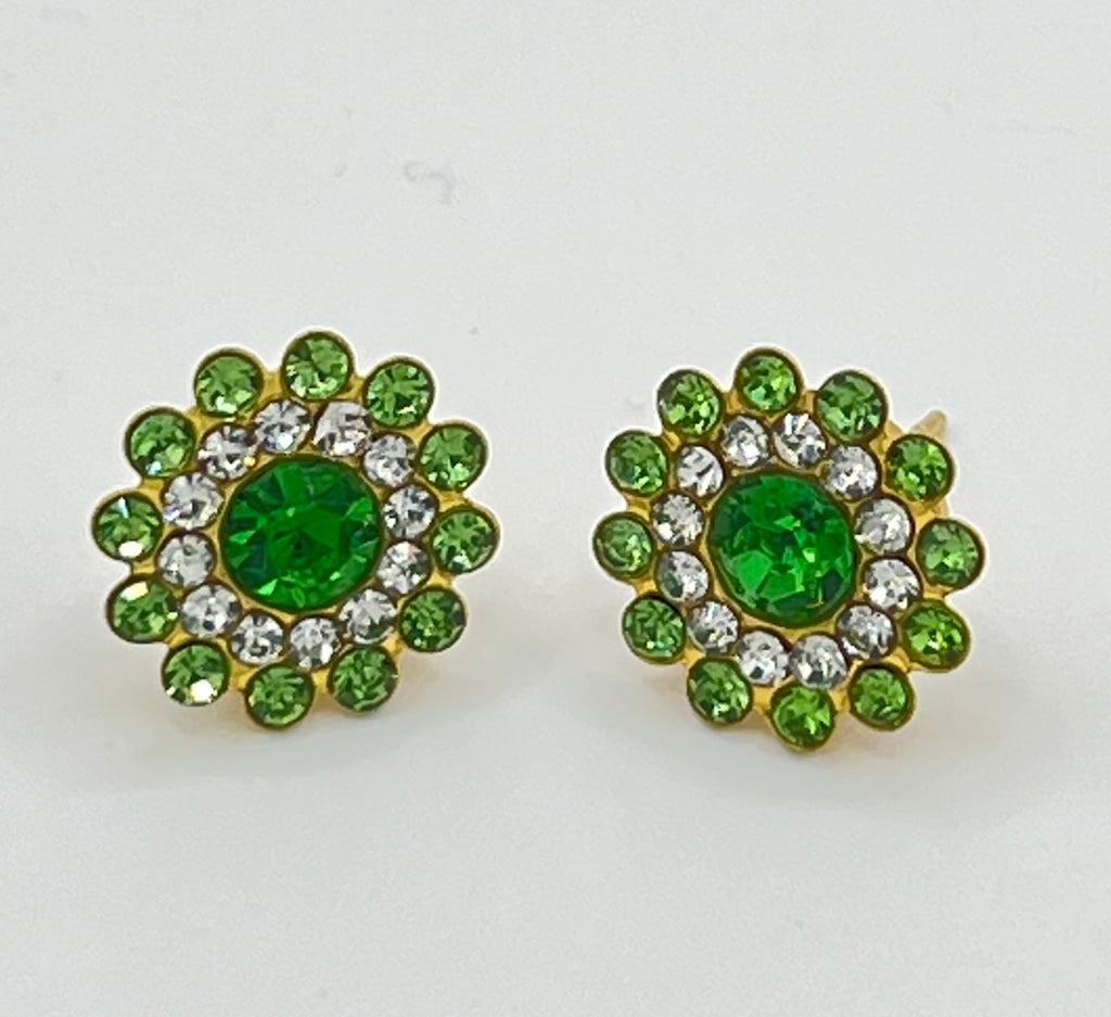 Gold Tone Flower Rhinestone Stud Earrings – Various Colors
