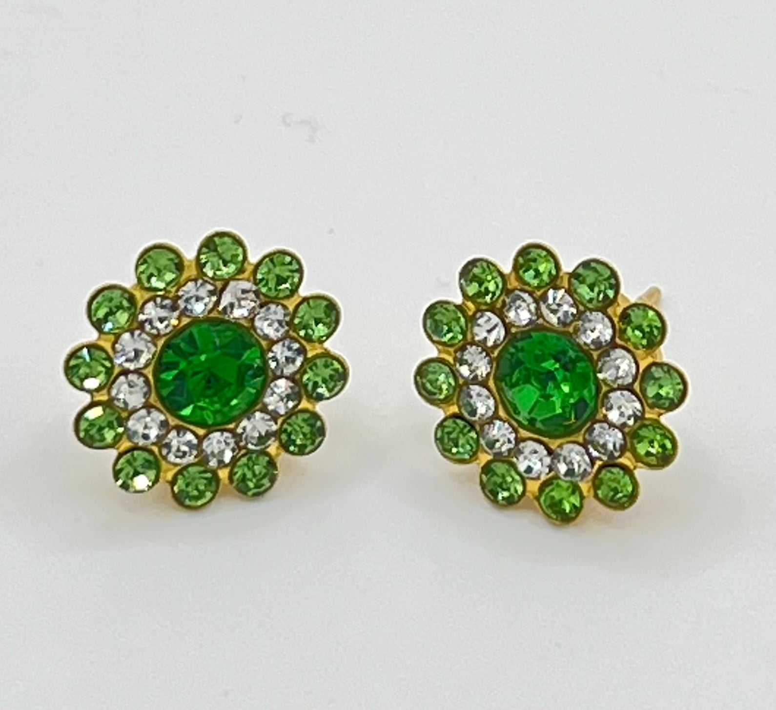 Gold Tone Flower Rhinestone Stud Earrings – Various Colors