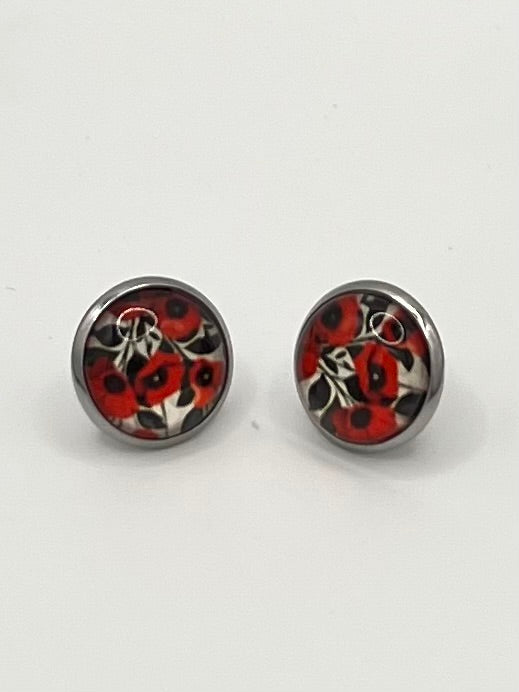 Red Floral Stud Earrings – Minimalist Stainless Steel Petite Flower Earrings