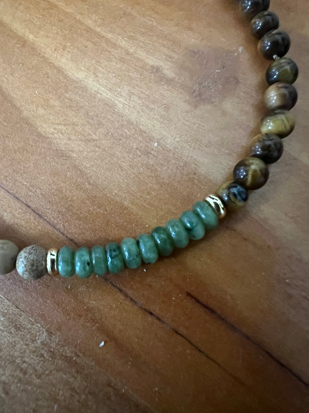 Genuine Tiger Eye, Olive Jade, Moonstone & Picture Jasper Bracelet - Golden Harvest Collection