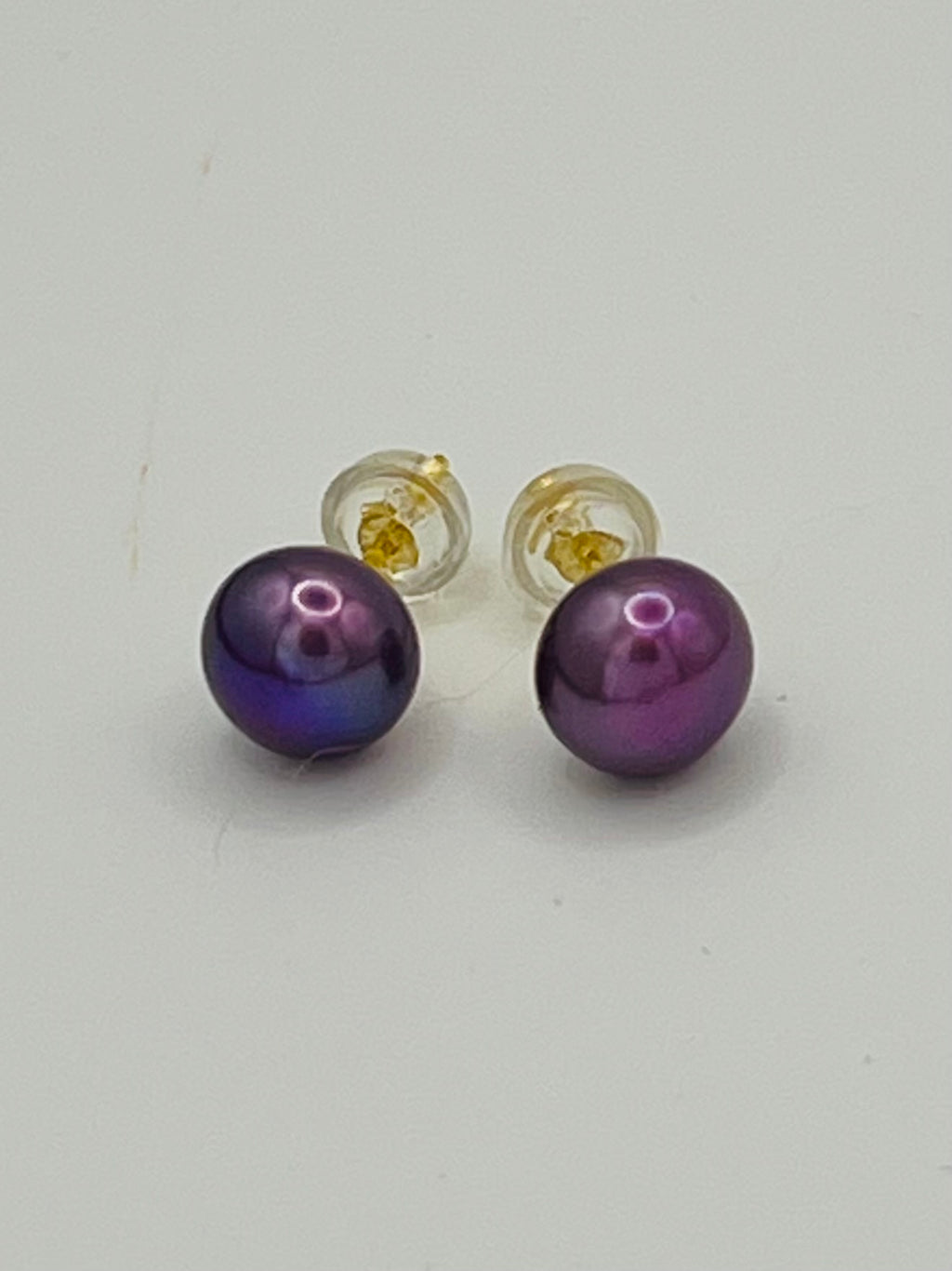 Purple Freshwater Pearl Stud Earrings in Gold Filled over Sterling Silver