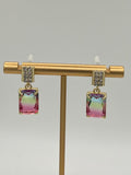 Rainbow Crystal Drop Earrings – Gold Rhinestone Stud Statement Earrings