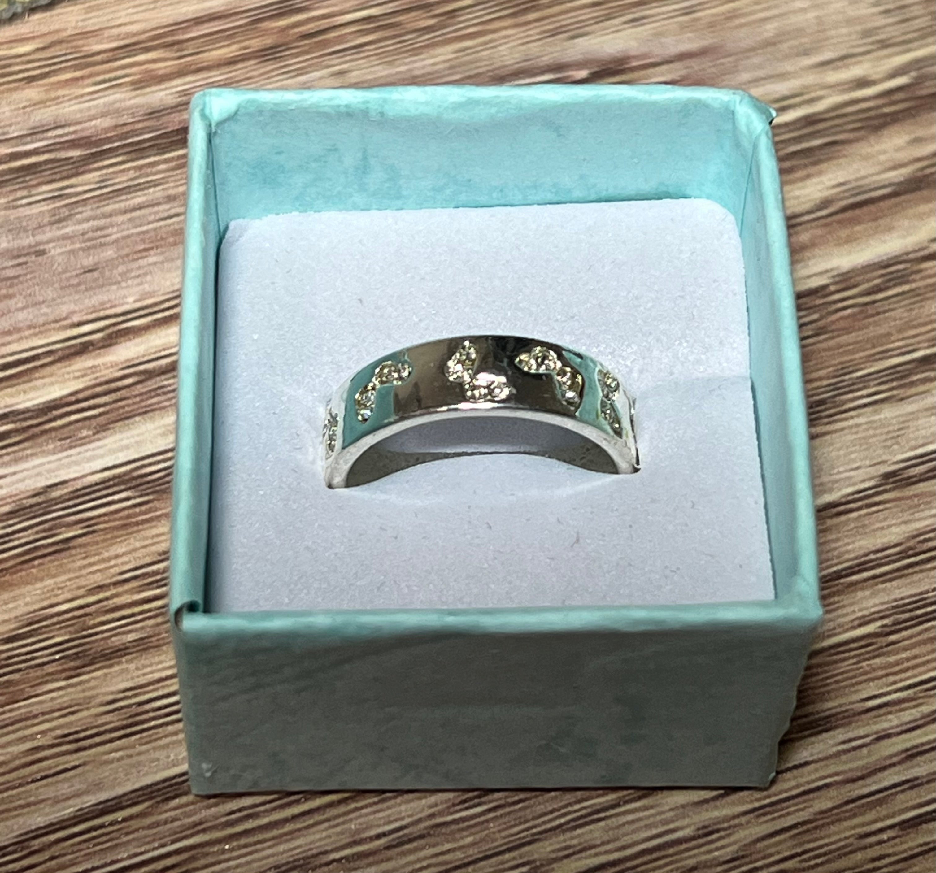 Sterling Silver Crystal Butterfly Band Ring – Size 7 (Pink, Clear or Blue)