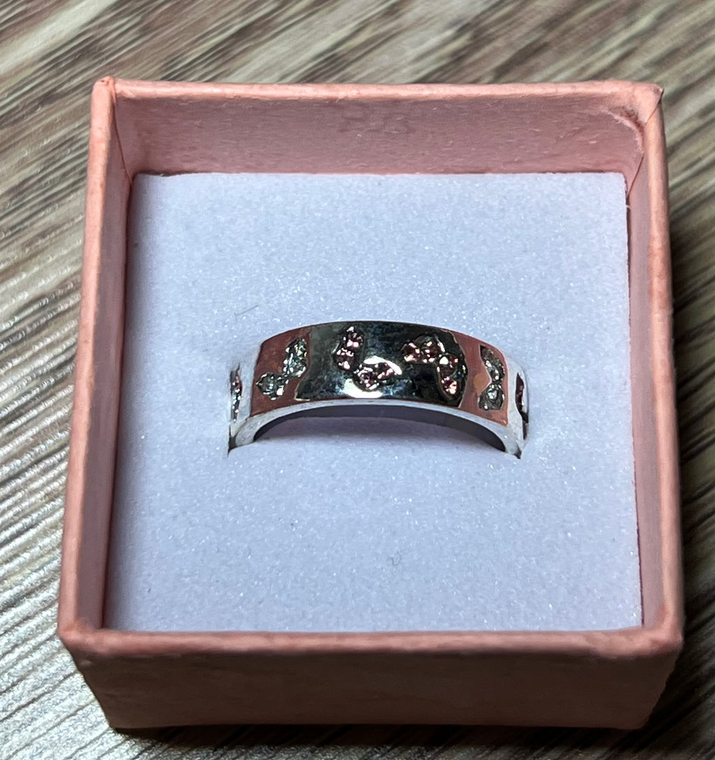 Sterling Silver Crystal Butterfly Band Ring – Size 7 (Pink, Clear or Blue)
