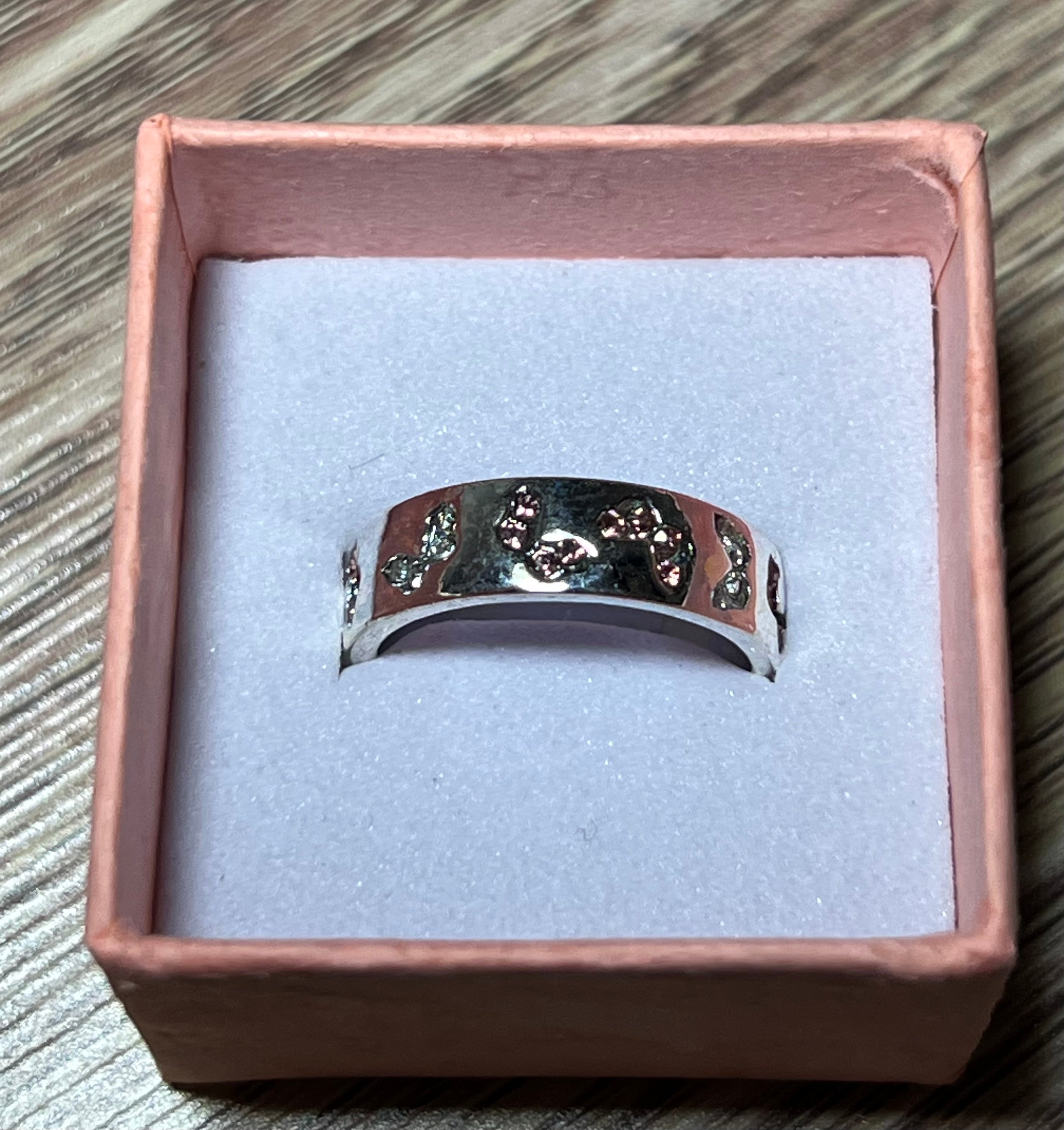 Sterling Silver Crystal Butterfly Band Ring – Size 7 (Pink, Clear or Blue)