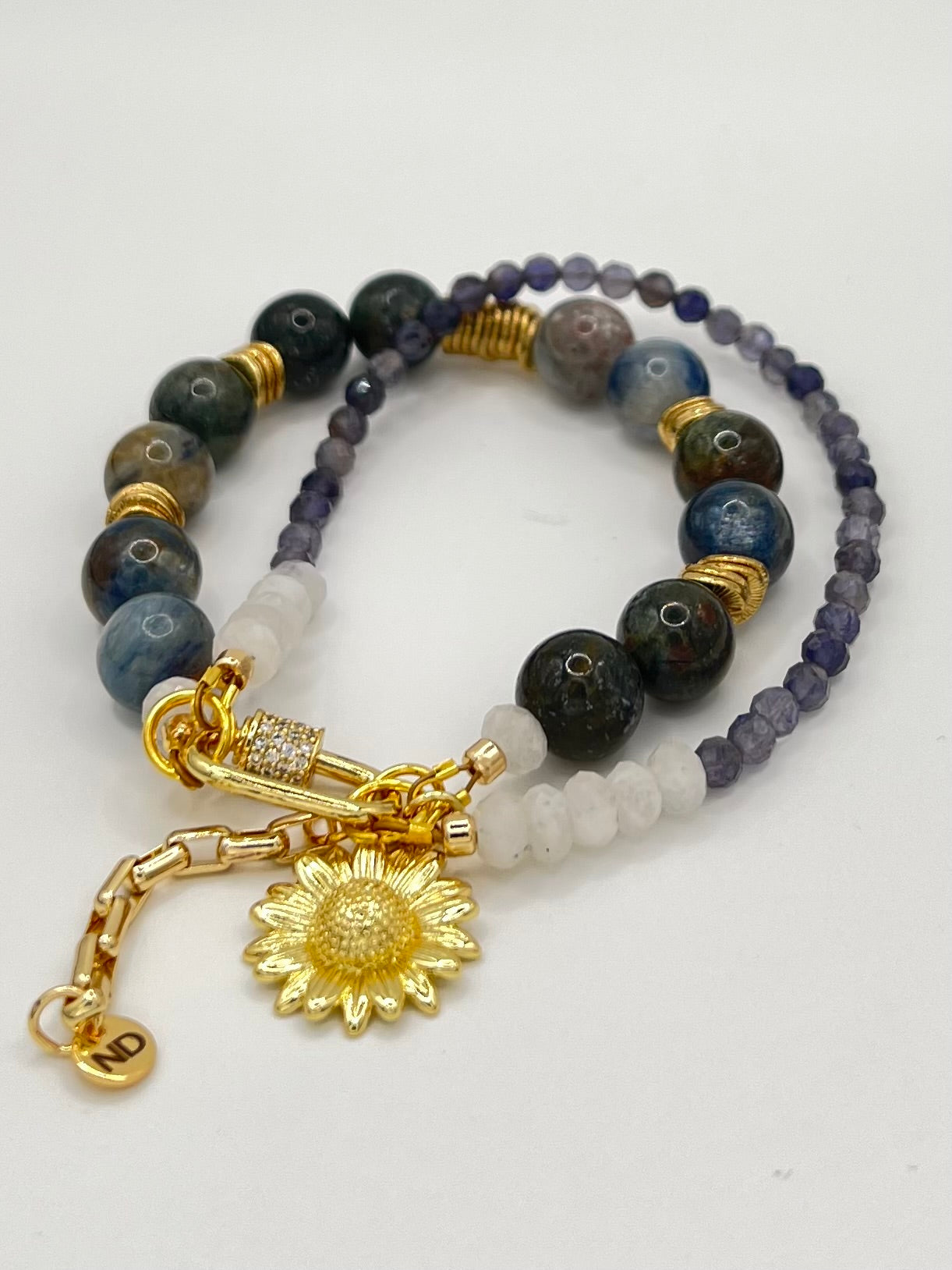 Genuine Kyanite, Chalcedony and Moonstone Two-Strand Bracelet (earrings sold separately)