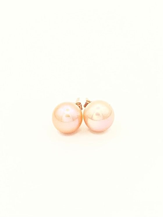 Pink Freshwater Pearl Stud Earrings in Rose Gold over Sterling Silver