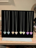 Iridescent Glass Heart Pendant Necklace – 20” Rope Cord – Choice of One