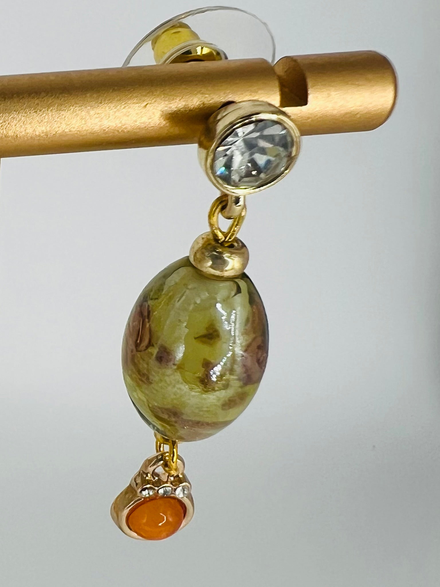 Murano-inspired Glass Bead Earrings Accented with Tangerine Bead and Crystal Ear Post