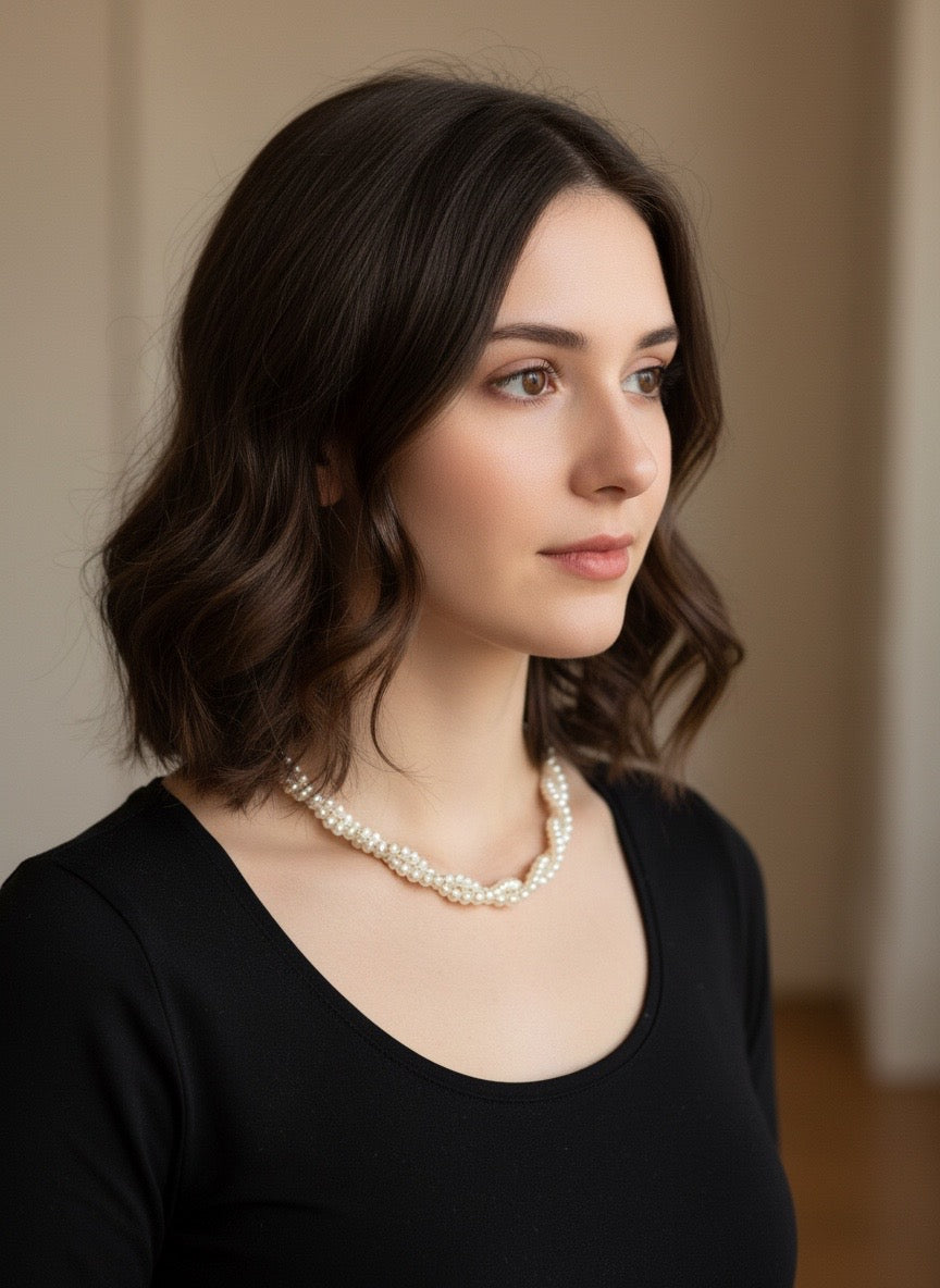 Triple-Strand Pearl Necklace – Silver Tone Adjustable