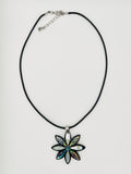Abalone Flower Pendant Necklace on Black Rope Chain